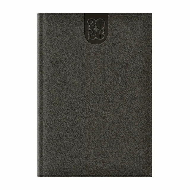 Agenda A5 datata 2026 Dakota EJ-1412, 336 pagini ivory, coperta buretata gri inchis, cu margini aurii