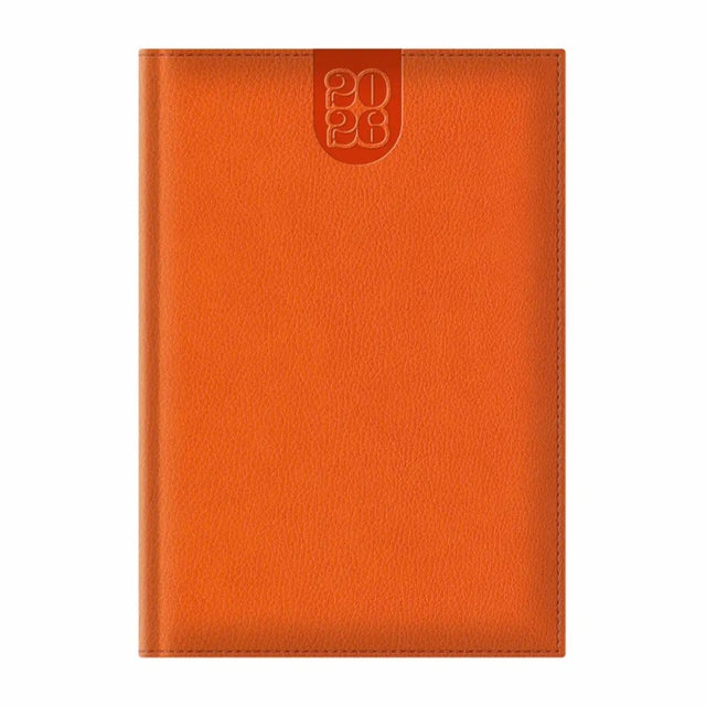 Agenda A5 datata 2026 Dakota EJ-1413, 336 pagini ivory, coperta buretata portocalie, cu margini aurii