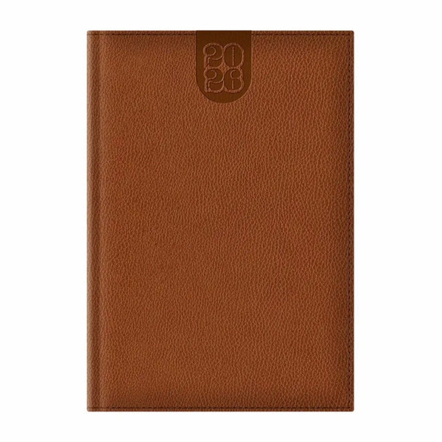 Agenda A5 datata 2026 Dakota EJ-1416, 336 pagini ivory, coperta buretata maro inchis, cu margini aurii