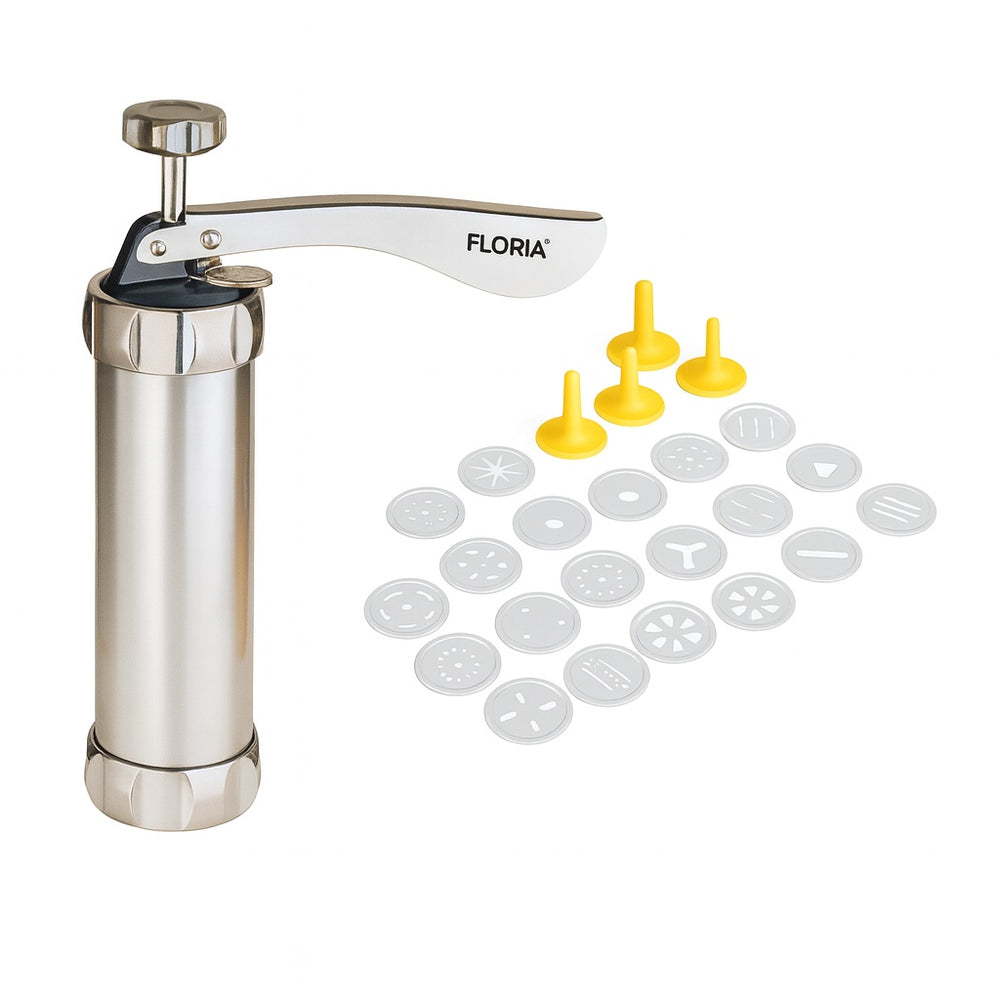 Aparat pentru biscuiti si ornare Floria, inox, 20 forme + 4 palnii, ZLN2652