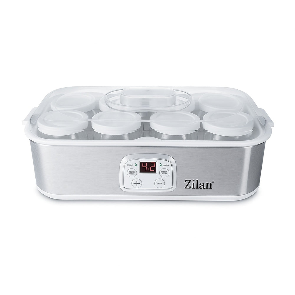 Aparat pentru facut iaurt Zilan ZLN6104 – 25W, 8 borcane sticla, afisaj LED, timer si termostat reglabil, gri