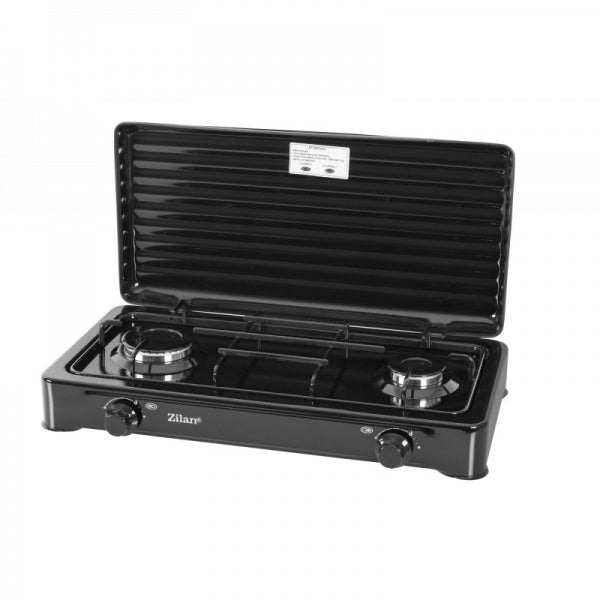 Aragaz 2 ochiuri Zilan ZLN-0025, GPL, negru, metal emailat, portabil, capac inclus