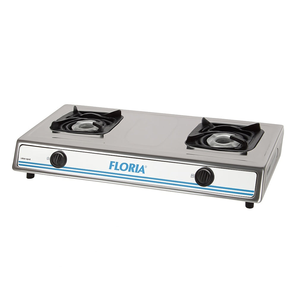 Aragaz plita inox FLORIA, 2 ochiuri, piezo, 1.9kW, ZLN8365, alb-gri