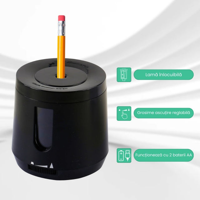 Ascutitoare electrica Eagle TY49, alimentare 2 baterii AA neincluse, 1 orificiu, 6-8mm, plastic, negru
