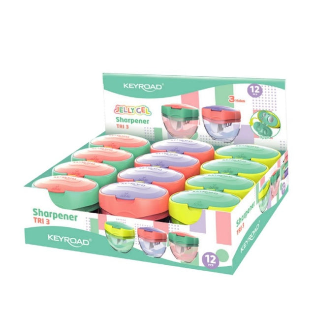 Ascutitoare simpla Keyroad JellyGel KR973106, 3 orificiu, plastic, cu rezervor, diverse culori