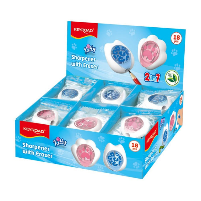 Ascutitoare simpla Keyroad Kitty KR972406, 1 orificiu, plastic, cu radiera, diverse culori