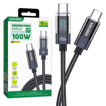 Cablu Date si Incarcare Kaku KSC-971, USB-C, PD100W, QC3.0, Braided, LED Power, 1m - Negru