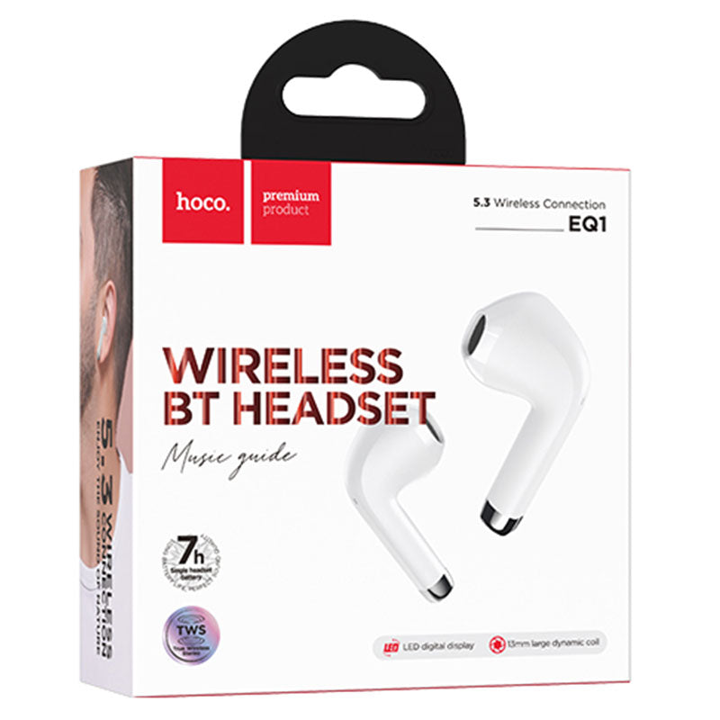 Hoco (EQ1) - Casti Wireless, Ear Buds, BT 5.3, 180h StandBy, 400mAh, Display LED, MusicGuide, White