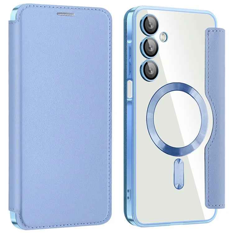 Husa MagFlip - Samsung A25, Magnet, RFID protect, Leather, Chrome Edge, Sky Blue