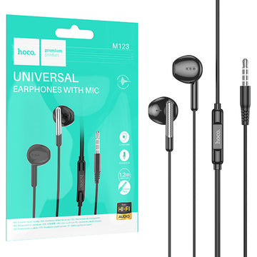 Casti cu Fir Hoco M123, In Ear, 3.5mm, 1.2m, Mic & Volume Key, HiFi - Negru