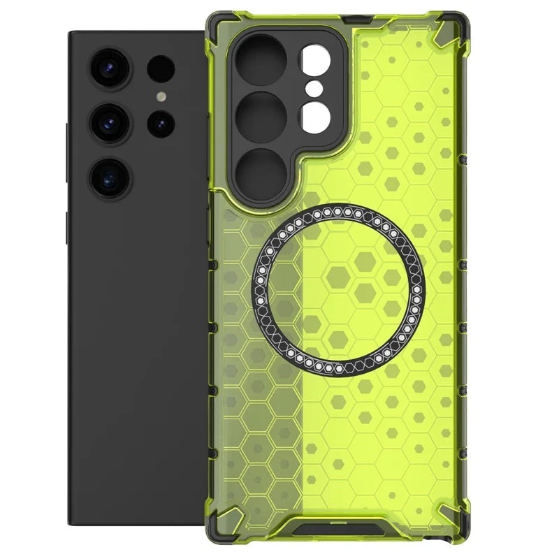 Husa HoneyComb pentru Samsung S23 Ultra, Magnet MagCase, AntiDrOppo Corners - Verde