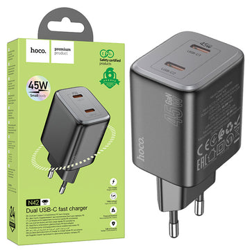 Incarcator Retea Hoco N42, 45W, 2xUSB-C, PD - Negru