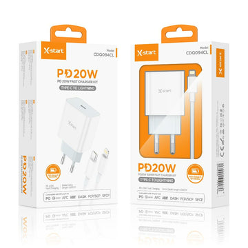 Incarcator Retea + Cablu Lightning X-Start CDQ094CL, PD20W, 3A, 1xUSB-C, SuperFast - Alb
