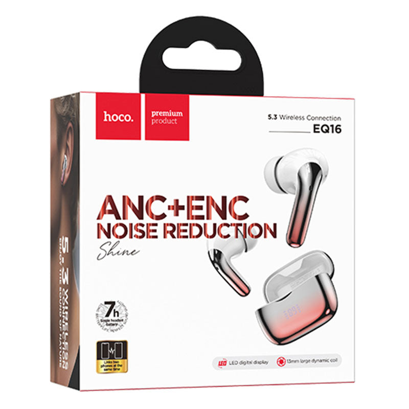 Hoco (EQ16) - Casti Wireless, Ear Buds, BT 5.3, 180h StandBy, 320mAh, ANC, Glaze, Red