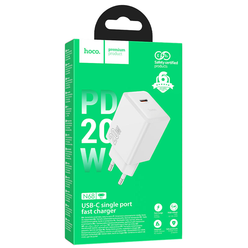 Hoco (N68) - Incarcator Retea, (PD20W) 5V, 3A, 1xUSB-C, FastCharge, White