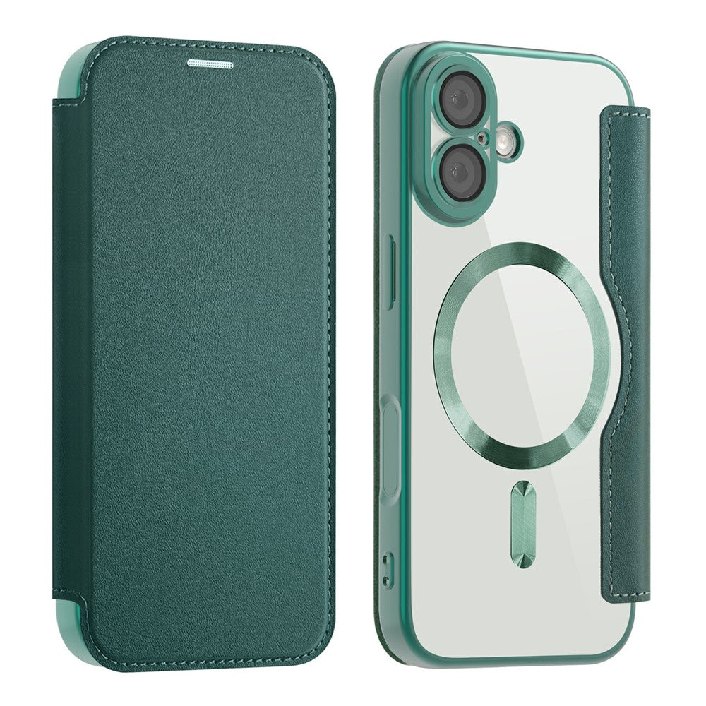 Husa MagFlip pentru iPhone 17, Magnet, RFID Protect, Piele, Chrome Edge - Verde