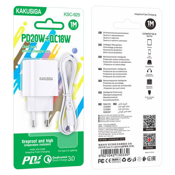 Incarcator Retea + Cablu Lightning Kaku KSC-925, 1m, PD20W, 1xUSB-C, 1xUSB-A - Alb