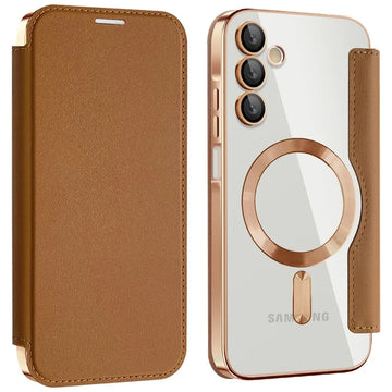 Husa MagFlip pentru Samsung A15, Magnet, RFID Protect, Piele, Chrome Edge - Auriu