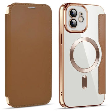 Husa MagFlip pentru iPhone 12, Magnet, RFID Protect, Piele, Chrome Edge - Auriu