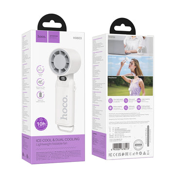Cooler Hoco HX603, Portabil Pliabil, 3600mAh, 8500RPM, Afisaj Electronic - Alb