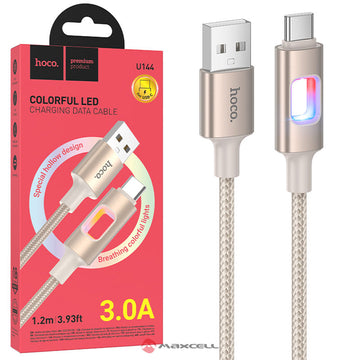 Cablu Date si Incarcare Hoco U144, USB-A la USB-C, 60W, Braided, 1m - Auriu