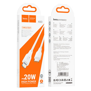 Cablu Date si Incarcare Hoco X93, USB-C la Lightning, PD20W, QC3.0, 2m - Alb