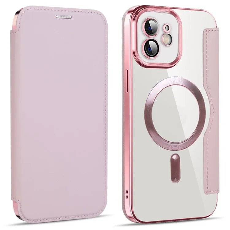 Husa MagFlip - iPhone 12, Magnet, RFID protect, Leather, Chrome Edge, Pink