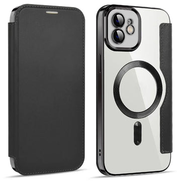 Husa MagFlip pentru iPhone 11, Magnet, RFID Protect, Piele, Chrome Edge - Negru
