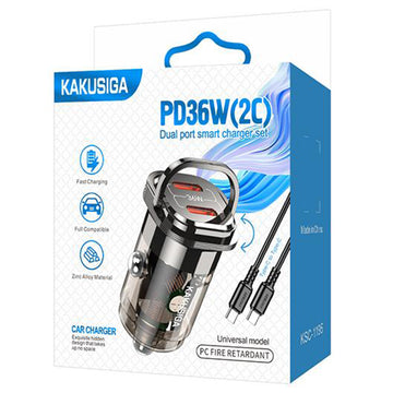 Incarcator Auto + Cablu USB-C Kaku KSC-1195, 1m, PD36W, 2xUSB-C - Negru