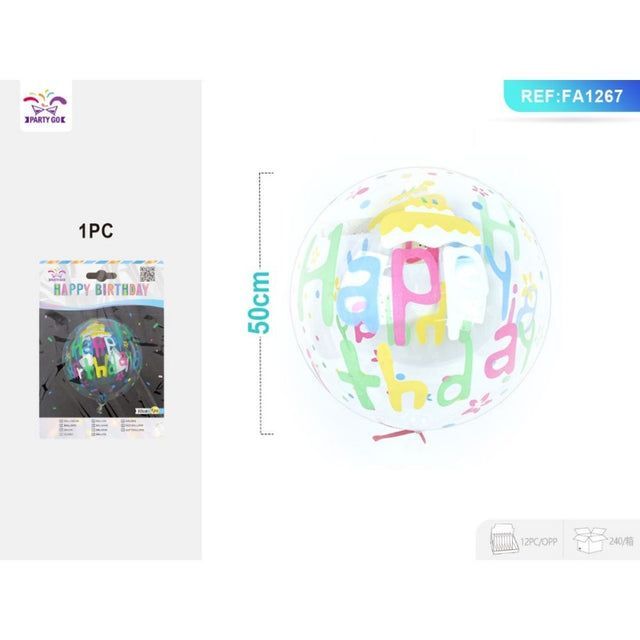 Baloane aniversare PartyGo Happy Birthday, 50cm, cu desene, transparent, FA1267