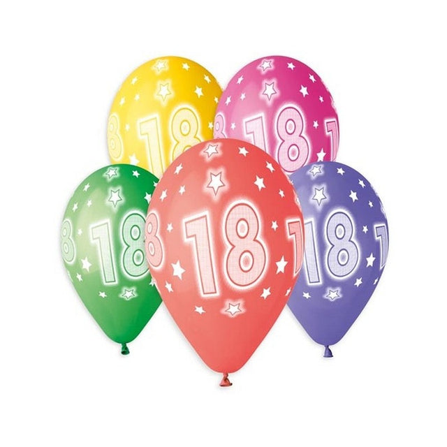 Baloane aniversare GoDan Party 18 ani, diverse culori, 444315, set 5 buc