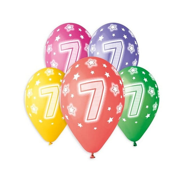 Baloane aniversare GoDan Party cifra 7, diverse culori, 444323, set 5 buc