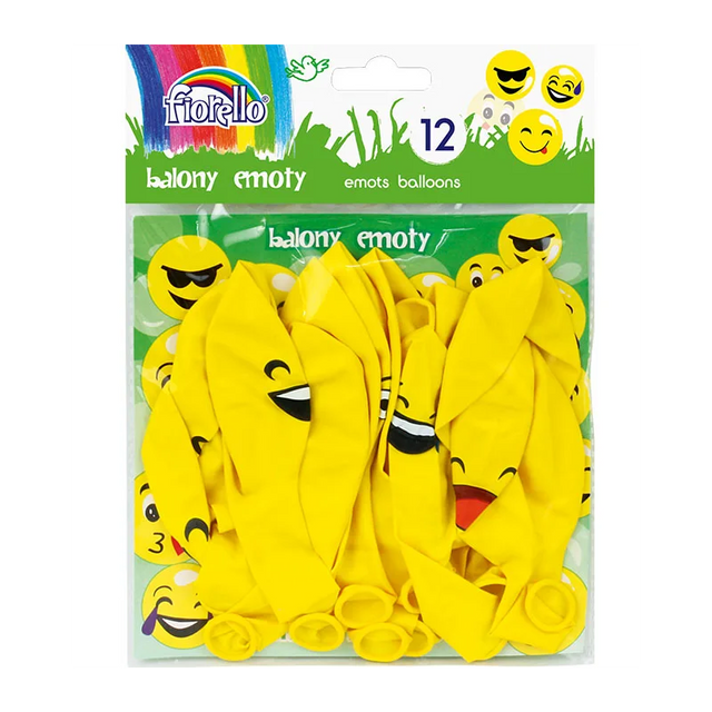 Baloane aniversare Fiorello, 30.5cm, emoticoane diverse modele, galben, 170-2328, set 12 buc