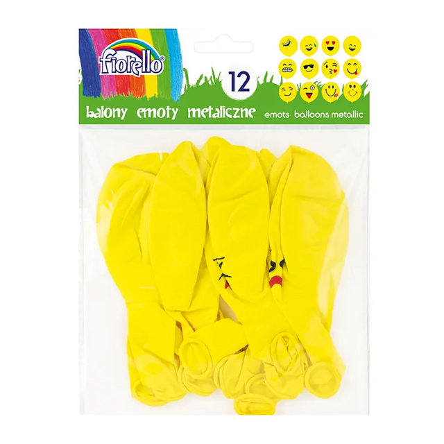 Baloane aniversare Fiorello, 30.5cm, emoticoane diverse modele, galben metalizat, 170-2347, set 12 buc