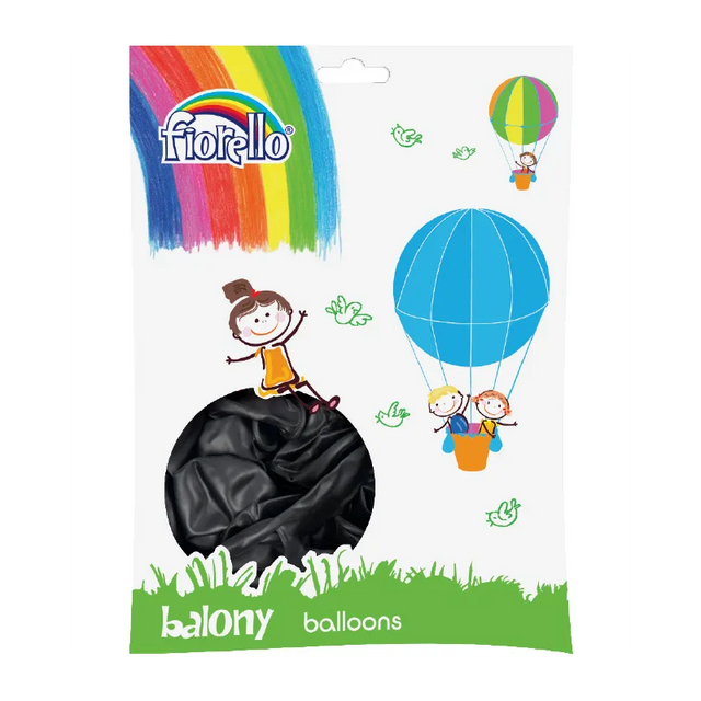 Baloane aniversare Fiorello, 25.4cm, negru metalizat, 170-2501, set 100 buc