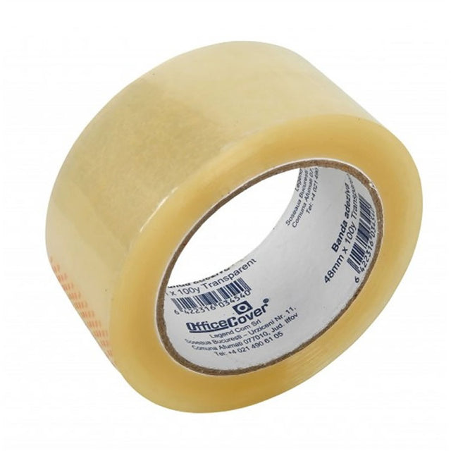 Banda adeziva Office-Cover, pentru ambalare, 48mm x 100yard, transparent, acrilic