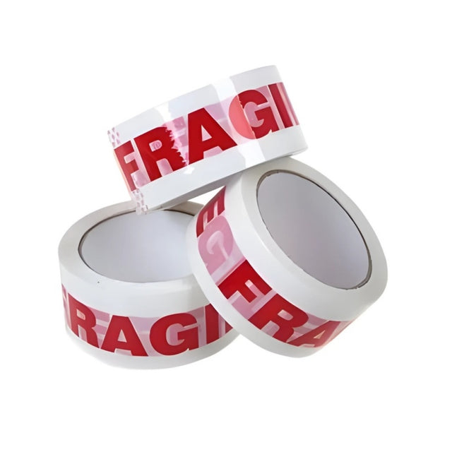 Banda adeziva, pentru ambalare, inscriptionata cu FRAGIL, 48mm x 60yard, alb