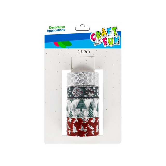 Banda decorativa - motive Craciun, 1-2cm x 4m, diverse culori, set 4 buc, Craft with Fun, 521569