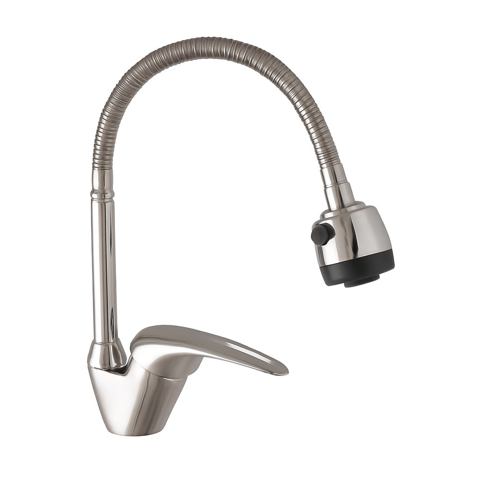 Baterie bucatarie ZILAN-INOX, dus flexibil, 2 jeturi, monocomanda, cartus ceramic 35mm, ZLN0382, argintiu