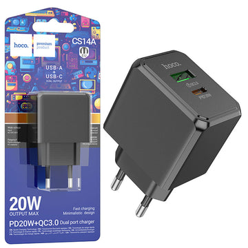 Incarcator Retea Hoco CS14A, 20W, 1xUSB-A, 1xUSB-A - Negru