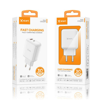 Incarcator Priza X-Start CDQ095, 1xUSB-C, PD30W, 1xUSB-A, 18W, QC3.0, SuperFast - Alb