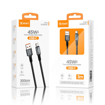 Cablu Date si Incarcare X-Start SJX327C, USB-A la USB-C, 45W, 3m - Negru