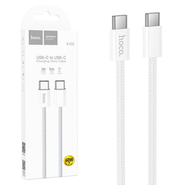 Cablu Date si Incarcare Hoco X105, USB-C, PD60W, QC3.0, 3A, Braided, 1m - Alb