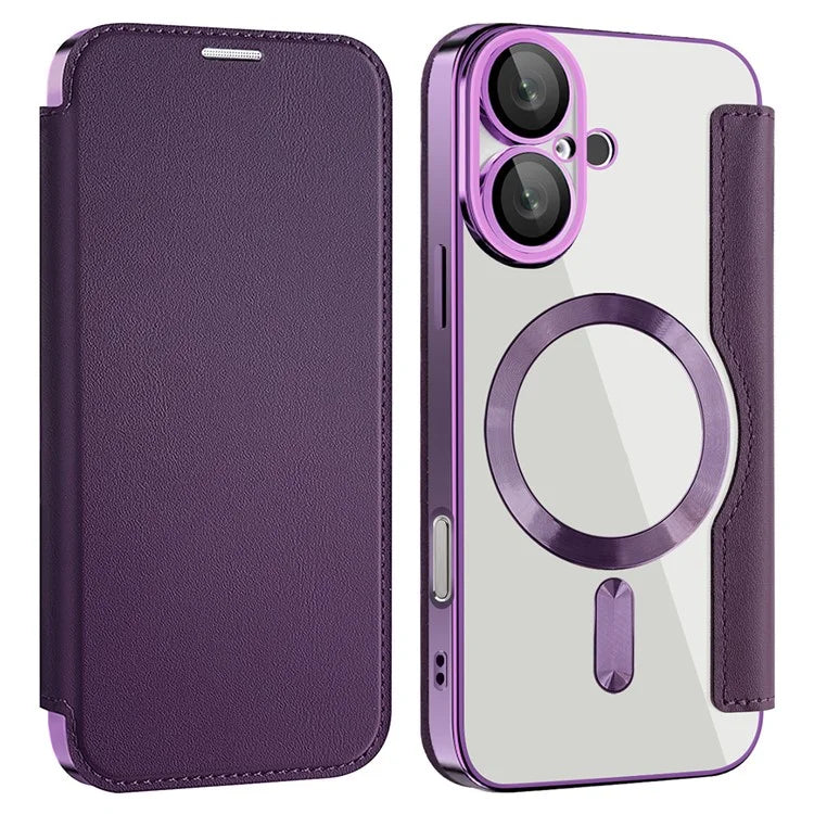 Husa MagFlip - iPhone 16, Magnet, RFID protect, Leather, Chrome Edge, Purple