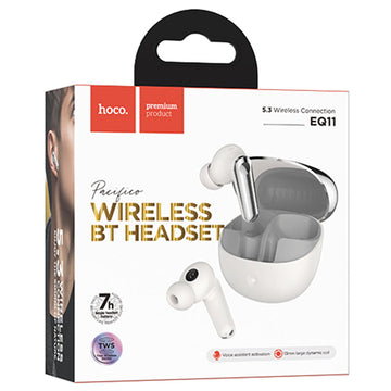 Casti Wireless Hoco EQ11, Ear Buds, BT 5.3, 180h StandBy, 400mAh, Pacifico - Alb