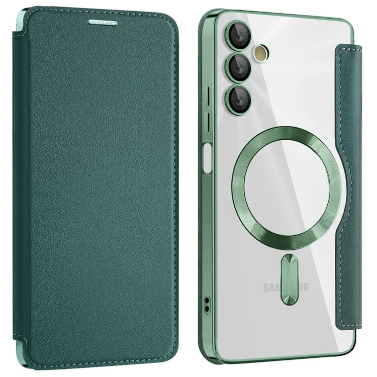 Husa MagFlip - Samsung A05s, Magnet, RFID protect, Leather, Chrome Edge, Green