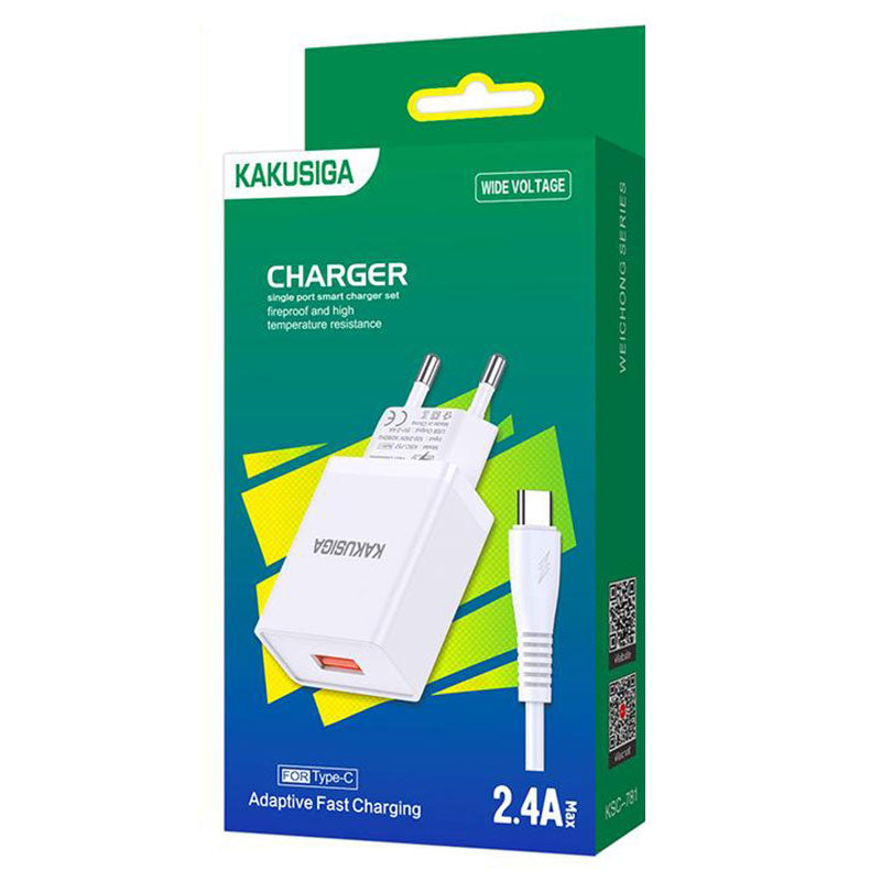 Incarcator Retea + Cablu USB-C Kaku KSC-781, 18W, 2.4A, 1xUSB-A, QC 3.0 - Alb