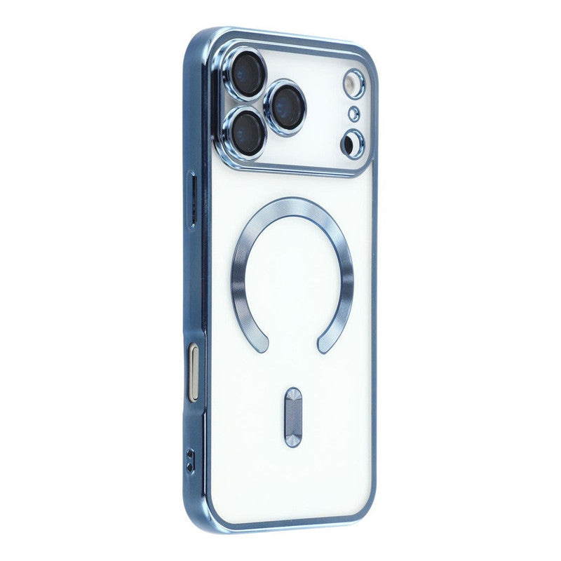 Husa Plating Luxury - iPhone 17, cu MagSafe, ElectroEdge, Sky Blue, Clear