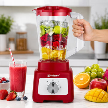 Blender cu rasnita Hoffmans HM-2102, 600W, vas 1.75L, 2 viteze + Pulse, recipient pentru macinare inclus, Red/White