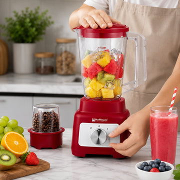 Blender cu rasnita Hoffmans HM-2102, 600W, vas 1.75L, 2 viteze + Pulse, recipient pentru macinare inclus, Red/White
